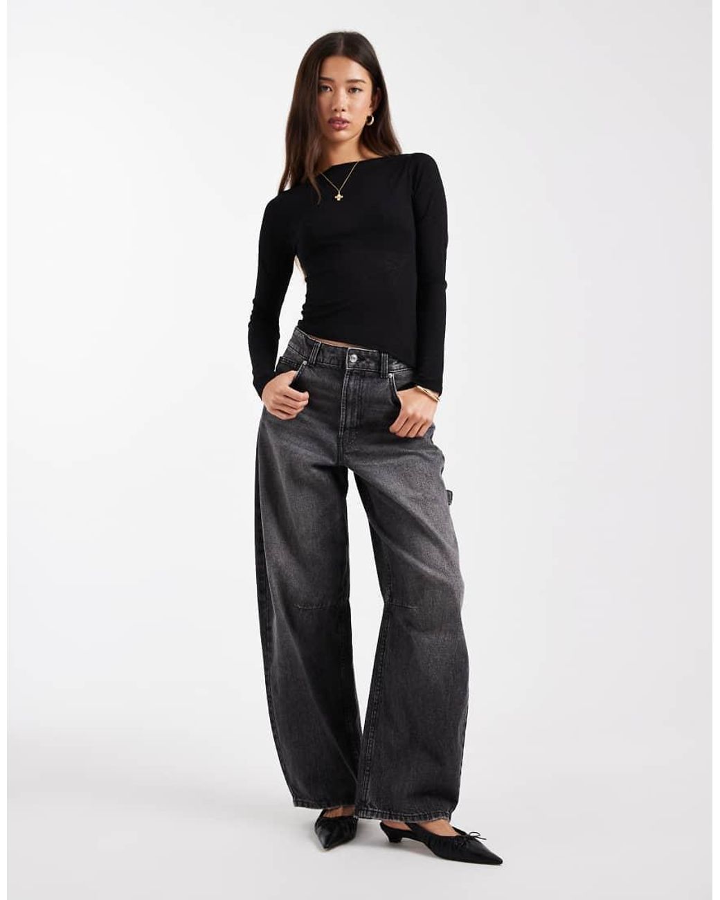 ASOS Black Sheer Mesh Long Sleeve Top With Asymmetric Hem