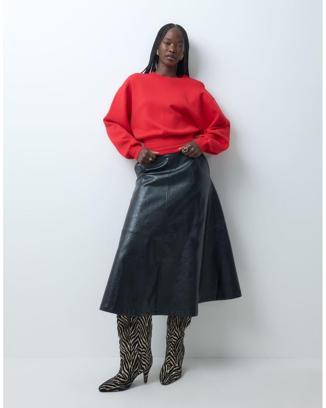 & Other Stories Red Crew Neck Jumper With Balloon Sleeves