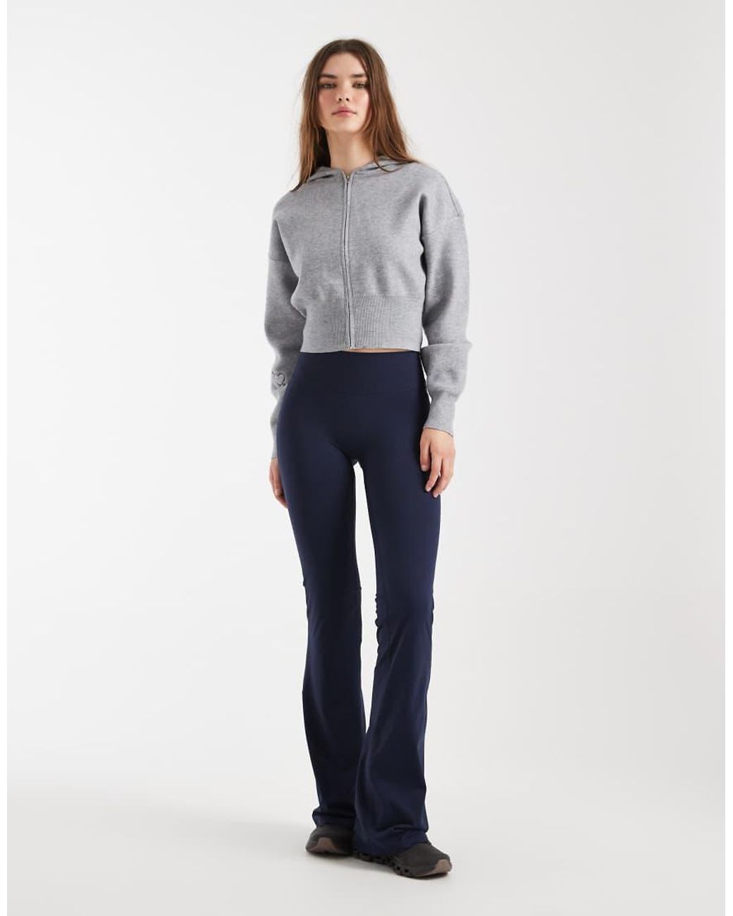 Cotton On Gray Cropped Knit Zip Up Hoodie