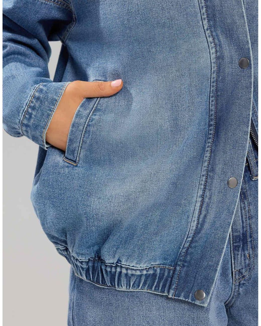 Yours Clothing Blue Denim Funnel Neck Bomber Jacket