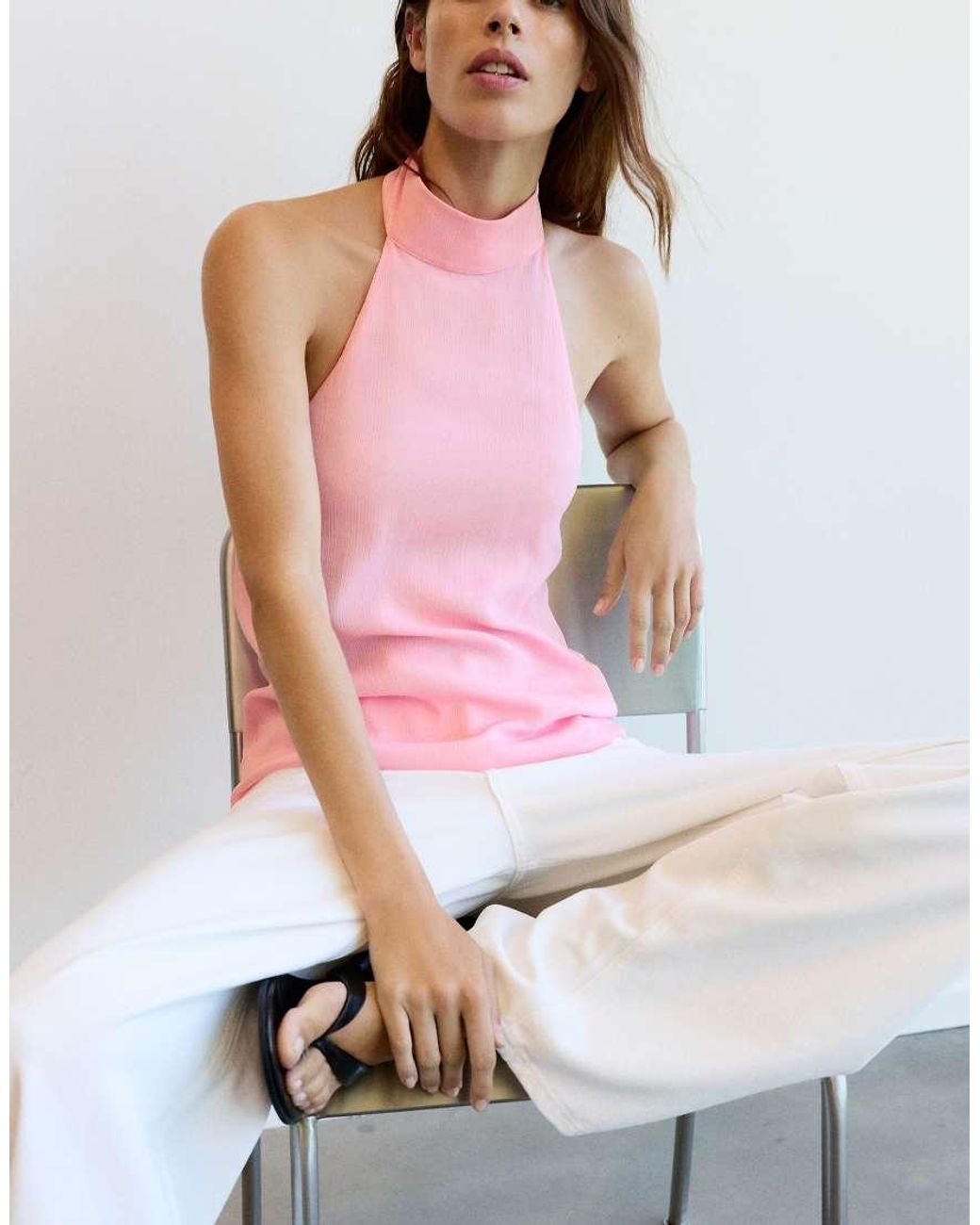 Pull&Bear White Flowing Halter Top