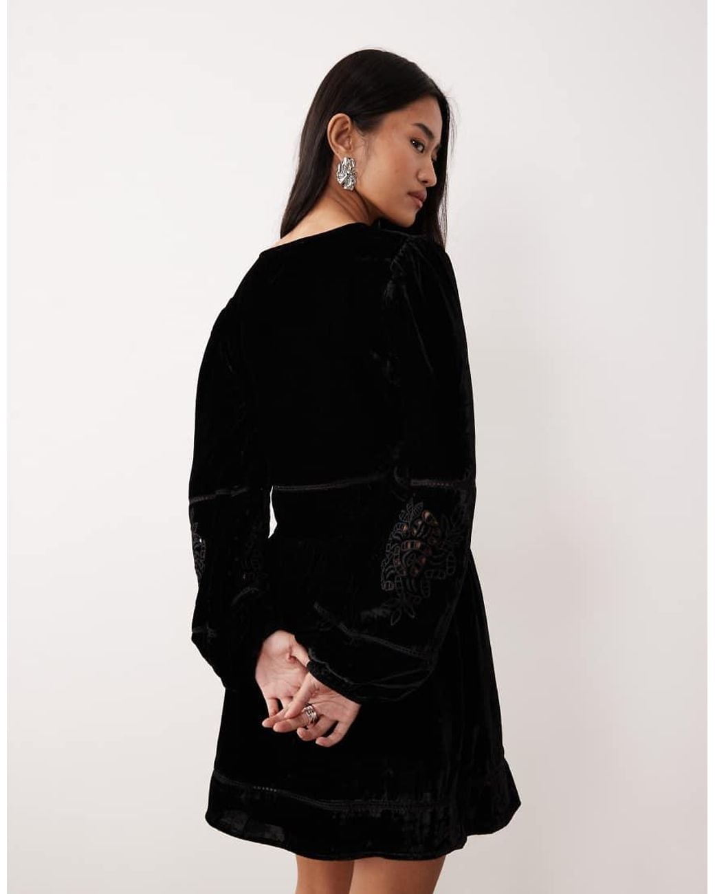 Nobody's Child Black Aquarius Embroidered Velvet Mini Dress
