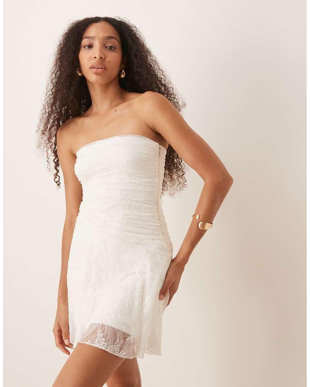 Abercrombie & Fitch Natural Strapless Asymmetric Lace Mini Dress