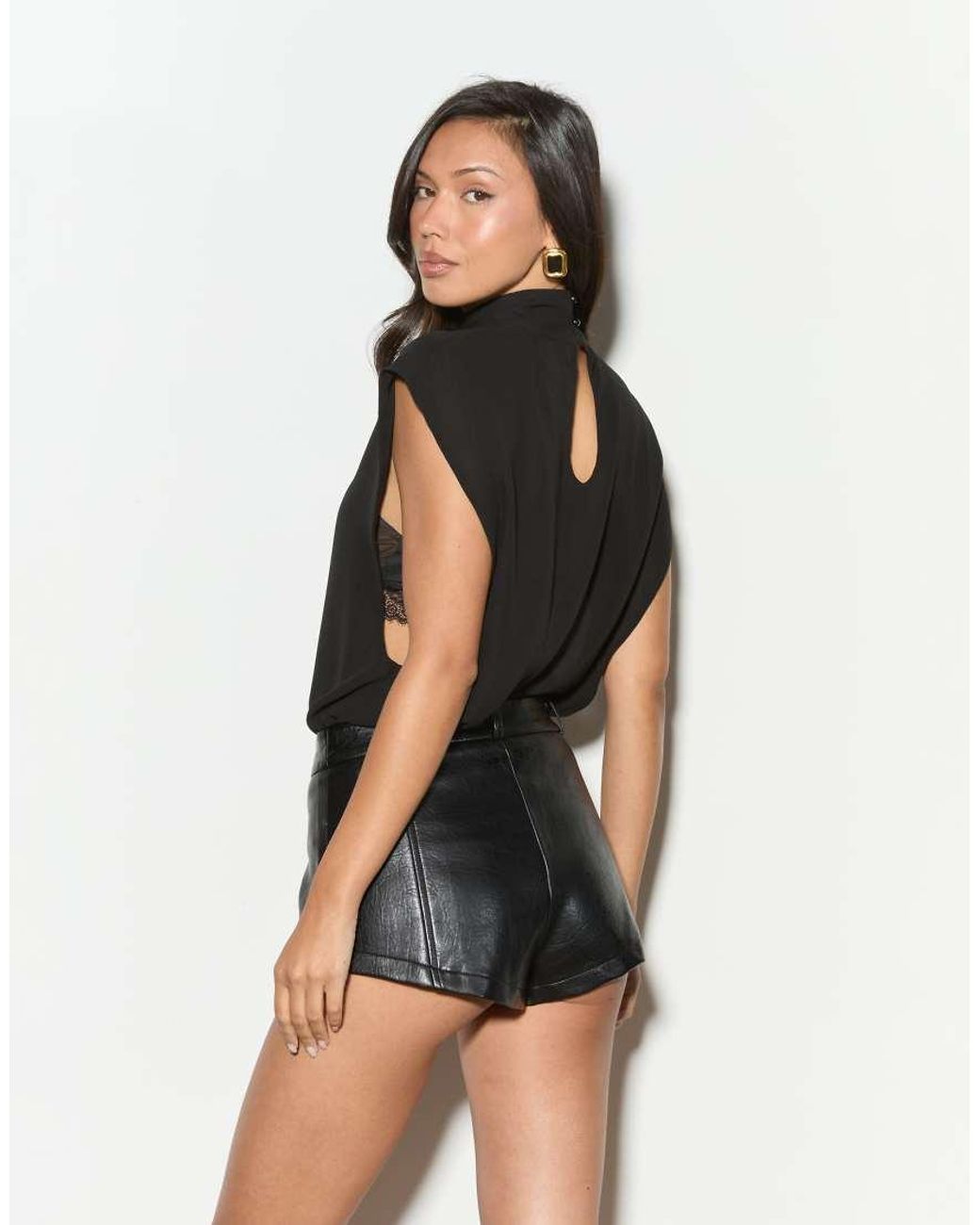 Noughts & Kisses Black Chiffon High Neck Cap Sleeve Top