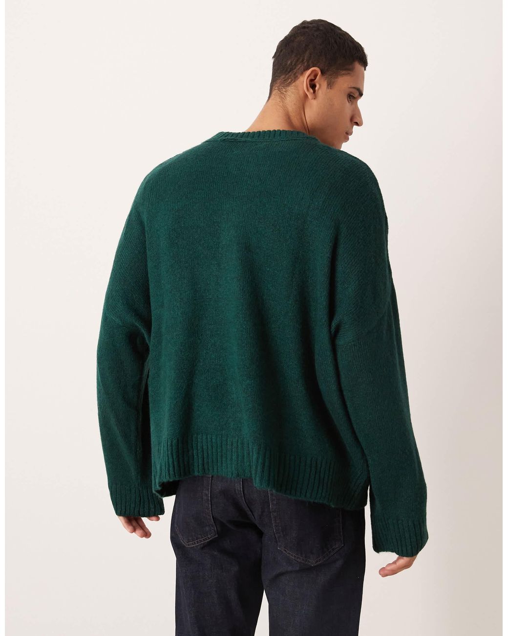 ASOS Super Oversized Boxy Fit Knitted Crew Neck Cardigan In Green For asos-super-oversized-boxy-fit-knitted-crew-neck-cardigan-in-green-for