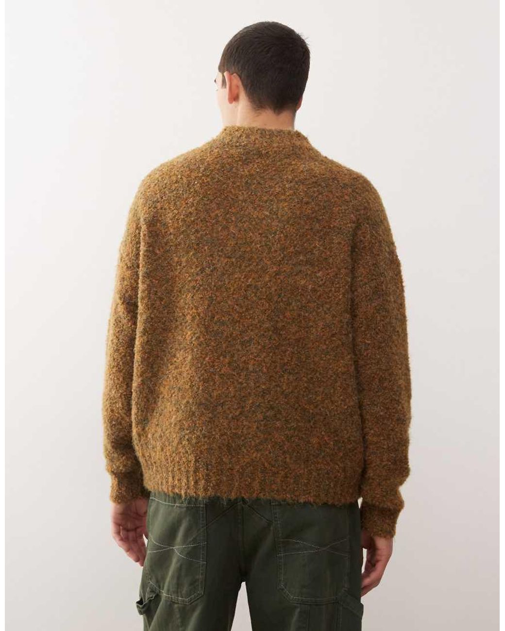 Reclaimed Vintage Brown Boucle V-Neck Boxy Jumper for men