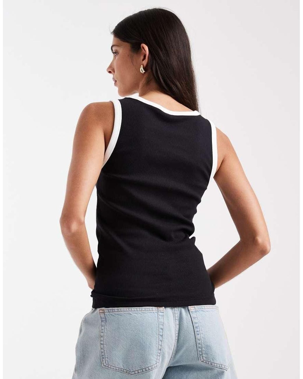 Pieces Black Contrast Trim Vest Top
