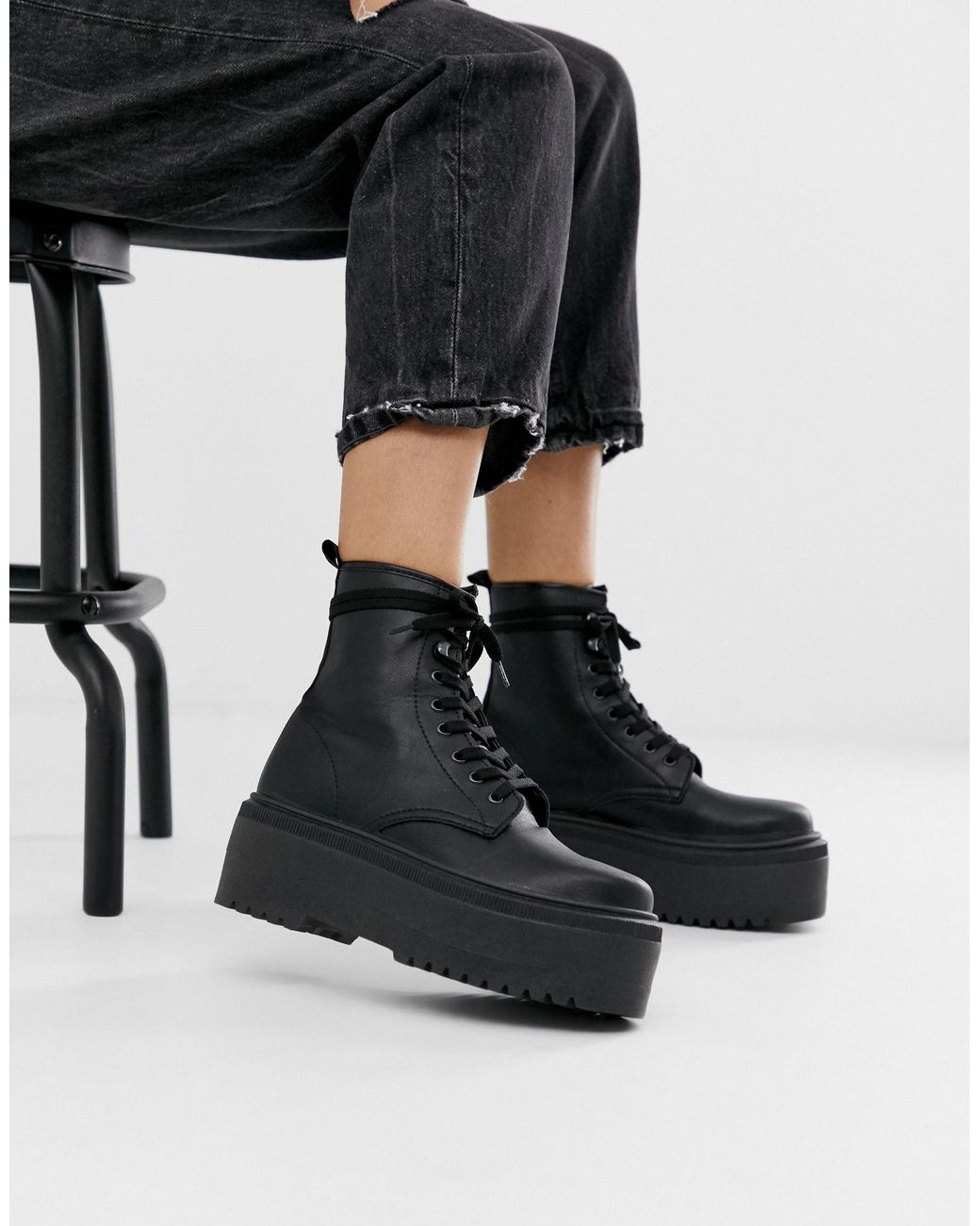 ASOS Acton Chunky Lace Up Ankle Boots in Black | Lyst