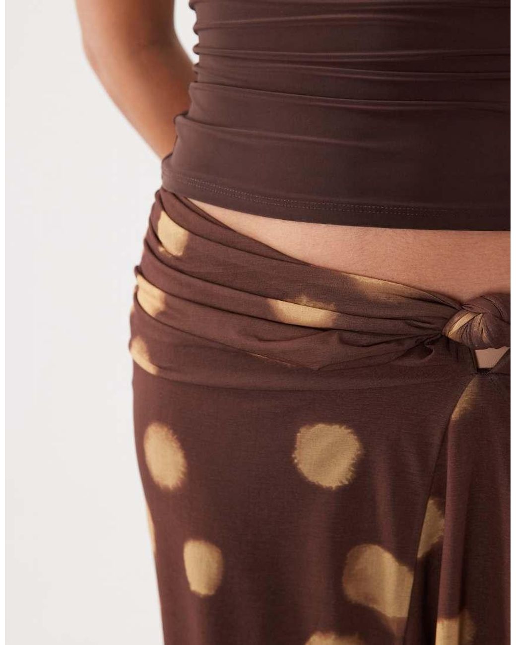 ASOS Brown Asymmetric Spot Wrap Around Sarong Printed Skirt