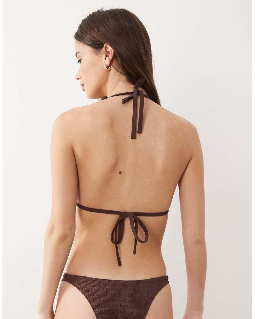 ASOS Natural Fuller Bust Ruthie Textured Double Strap Triangle Bikini Top With Resin Bead Trim