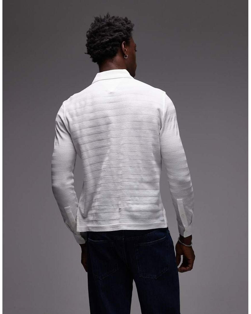 Tommy Hilfiger Gray Long Sleeve Herringbone Texture Polo Shirt for men