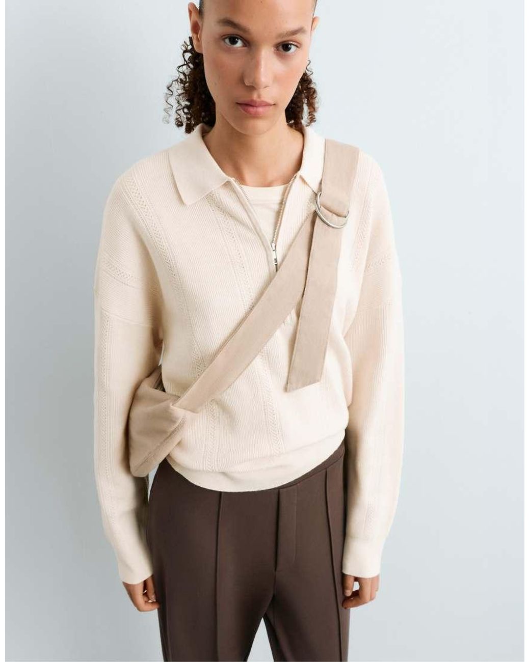 Oysho White 100% Cotton Crossbody Bag