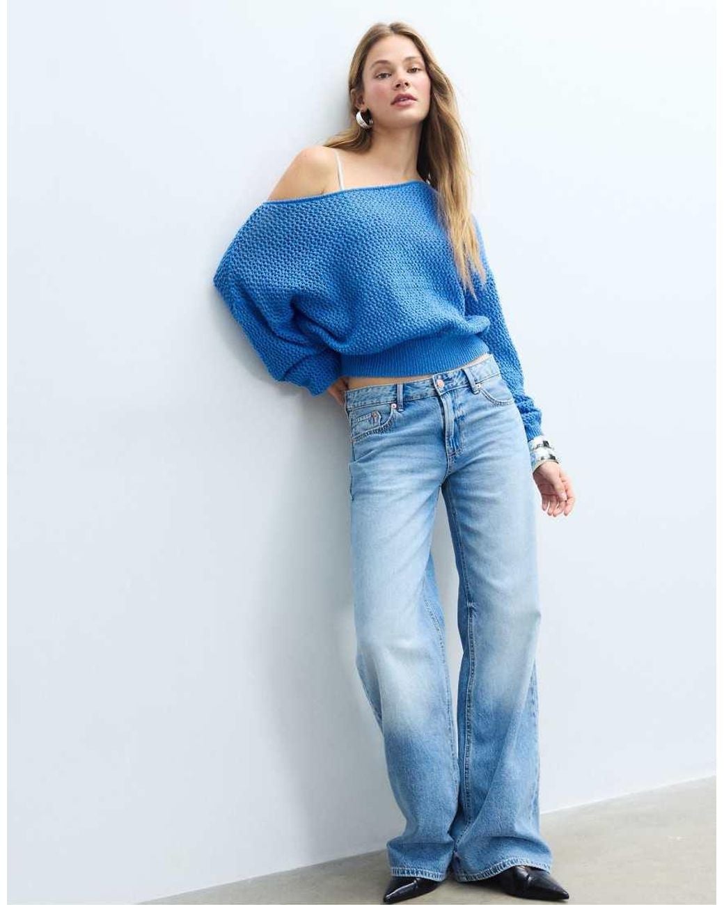 Stradivarius Blue D91 Low Wide-Leg Jeans