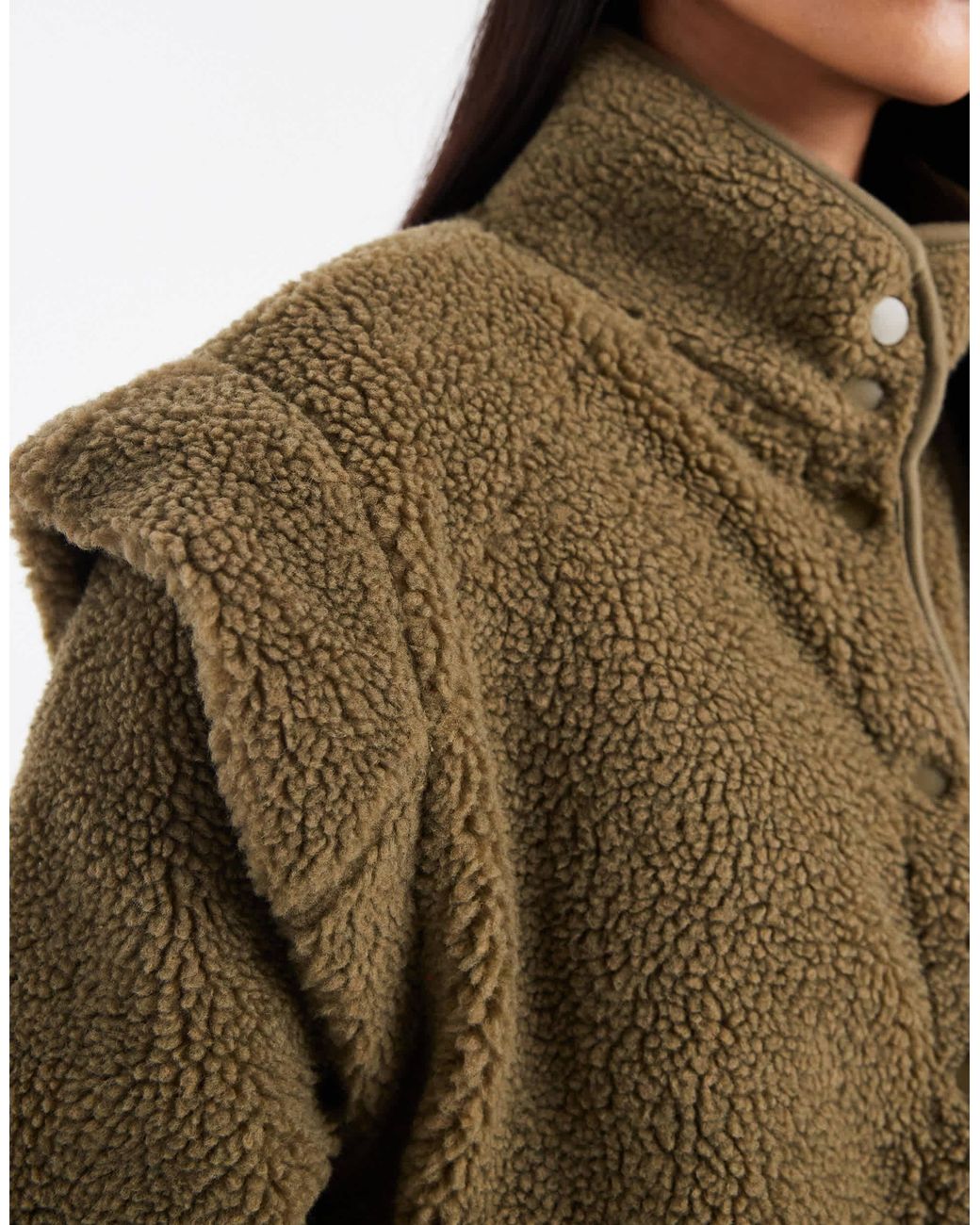 ASOS Brown Sharp Shoulder Zip Through Borg Fleece