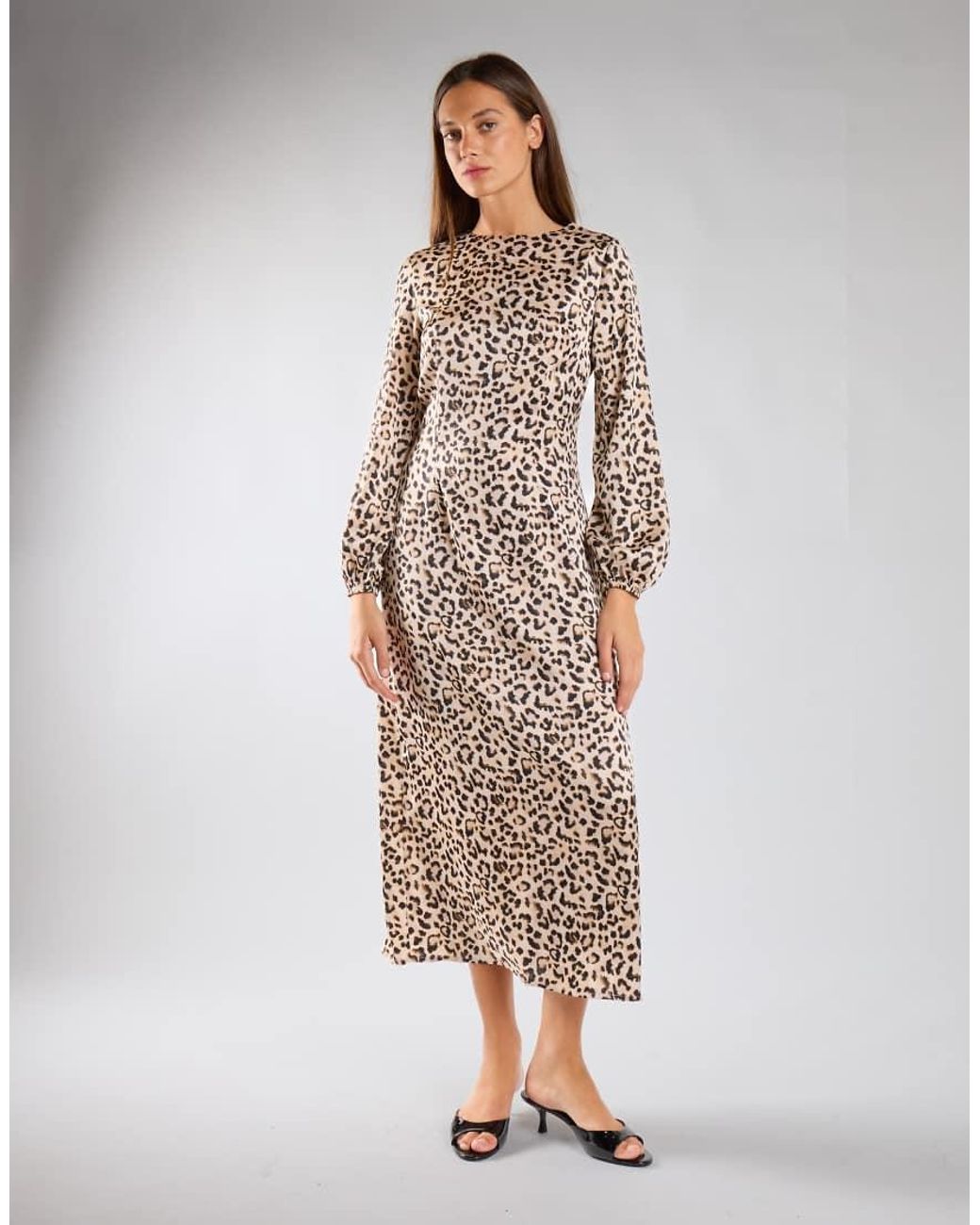 Glamorous Natural Print Long Sleeve Midi Dress
