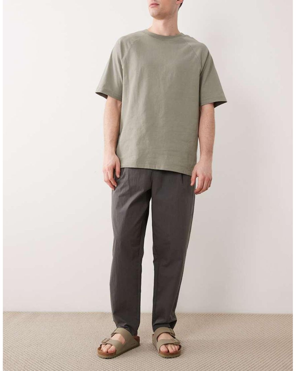 ASOS Gray Oversized Tapered Trousers With Pleat for men