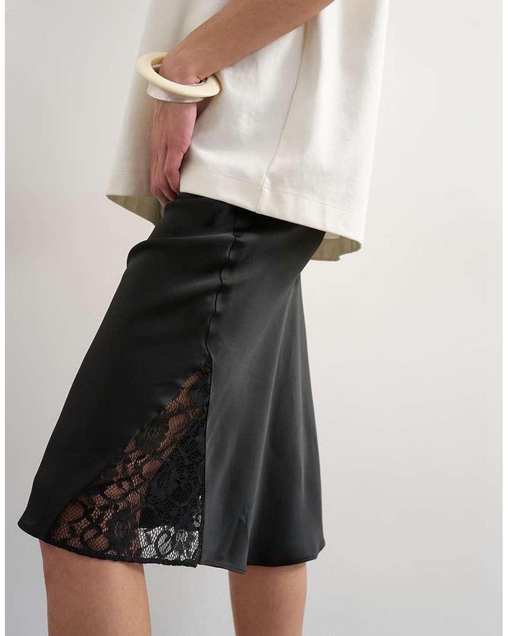 TOPSHOP White Lace Insert Awkward Length Midi Skirt