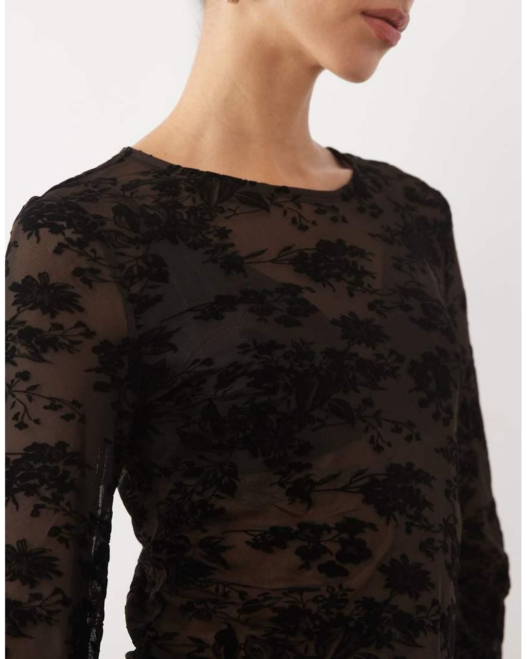Vero Moda Black Long Sleeve Floral Burnout Top