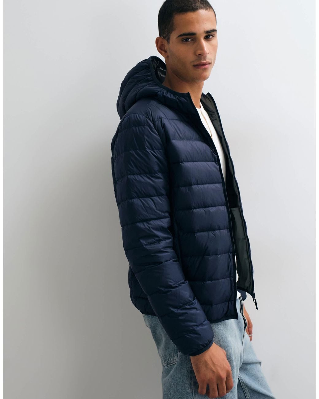 Jack & Jones Blue Down Hooded Puffer Jacket for men