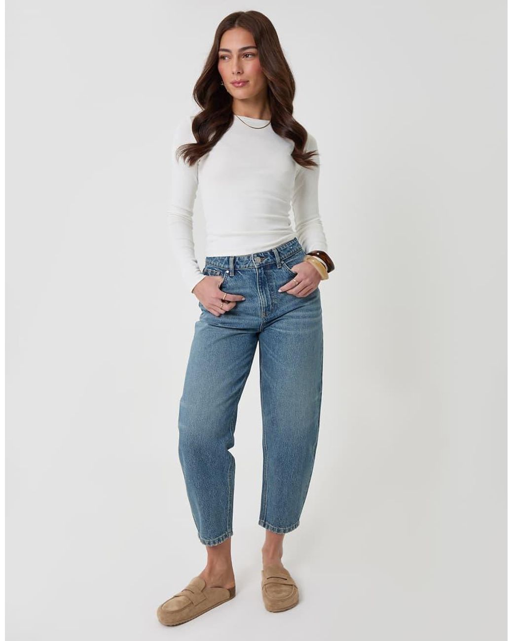 Threadbare Blue Petite Tie Belt Barrel Leg Jeans