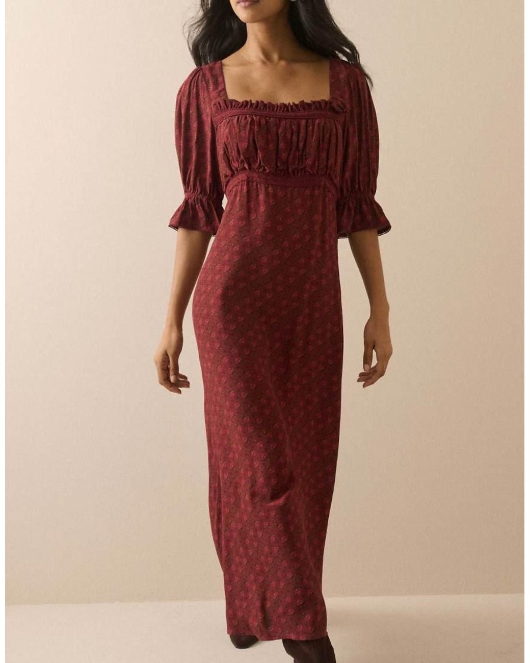 Nobody's Child Red Floral Frill Trim Winslet Midi Dress