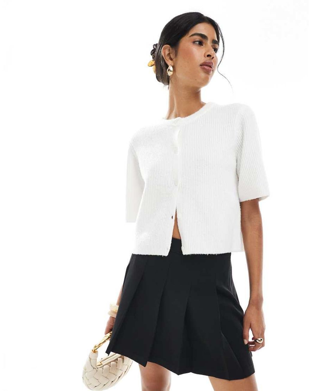 New Look White Box Pleat Mini Skirt