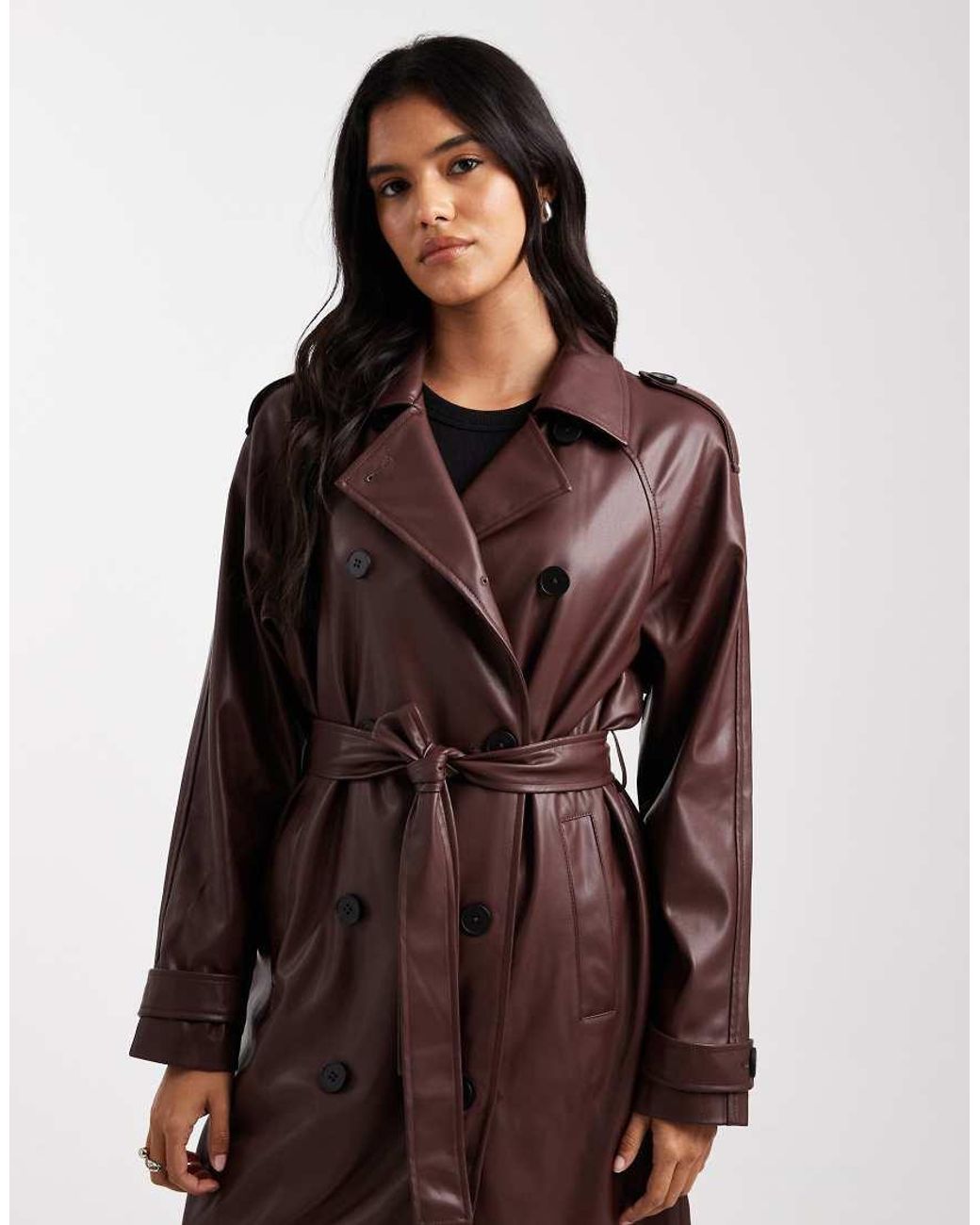 ONLY Multicolor Faux Leather Maxi Trench Coat