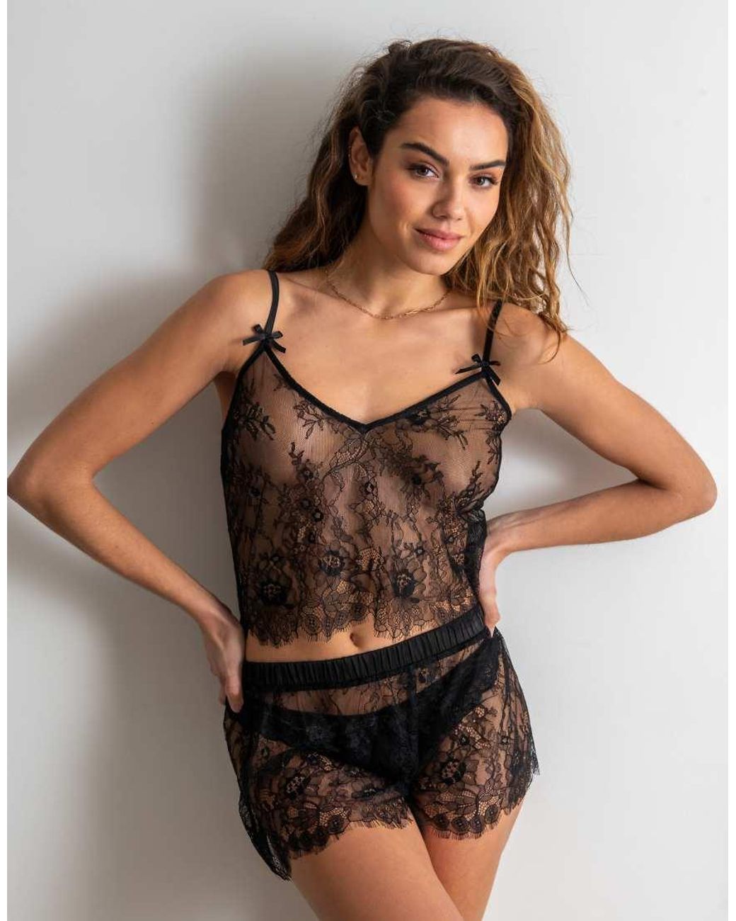 Pour Moi Brown For Your Eyes Only Lace Cami And Short Set