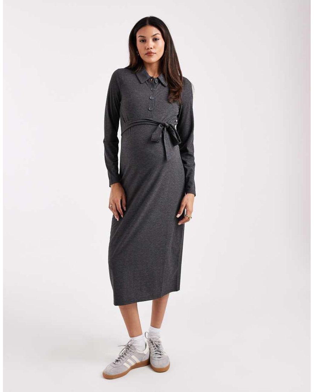 Mama.licious Blue Mamalicious Maternity Jersey Rib Nursing Friendly Polo Detail Midi Dress