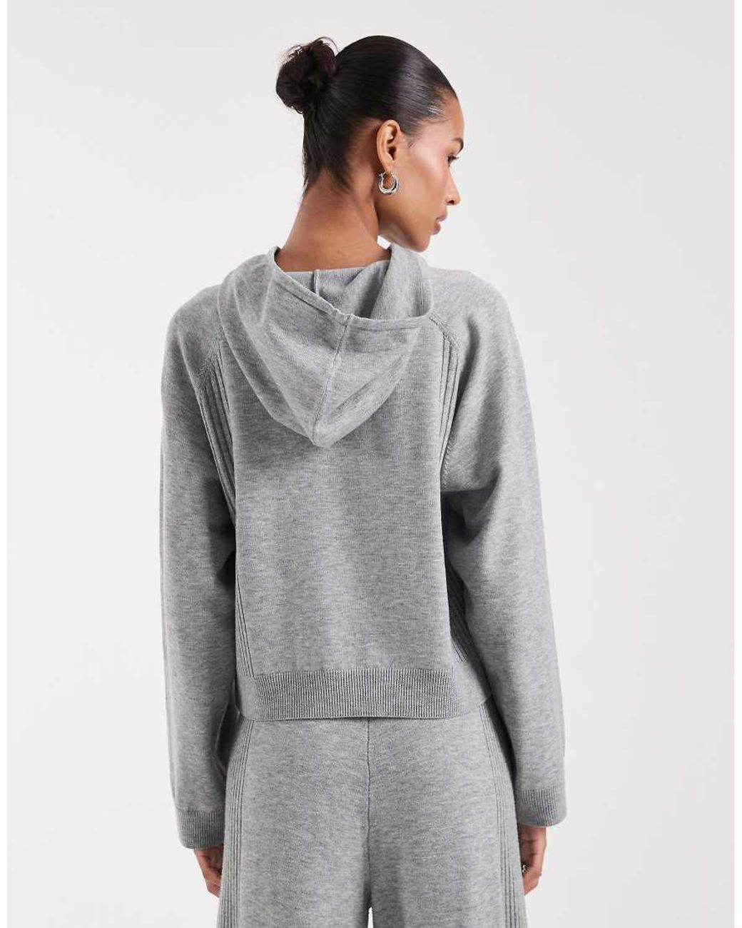 ONLY Gray Knit Cropped Hoodie
