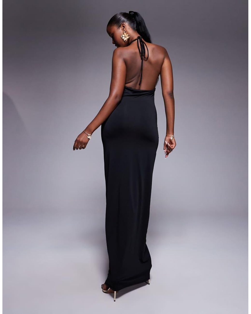 Aria Cove Ruched Cut Out Front Halterneck Maxi Dress in Blue | Lyst UK