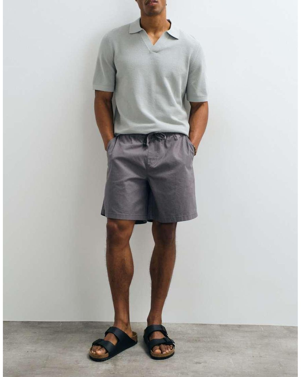 ASOS White Linen Mix Wide Mid Length Shorts for men