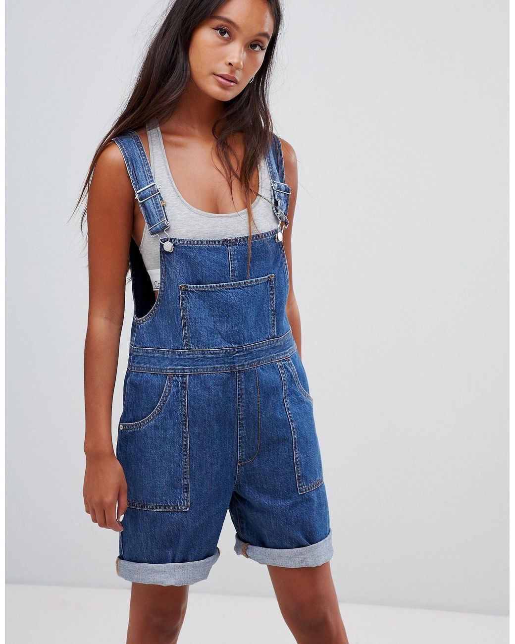 Calvin Klein Denim Short Overalls in 