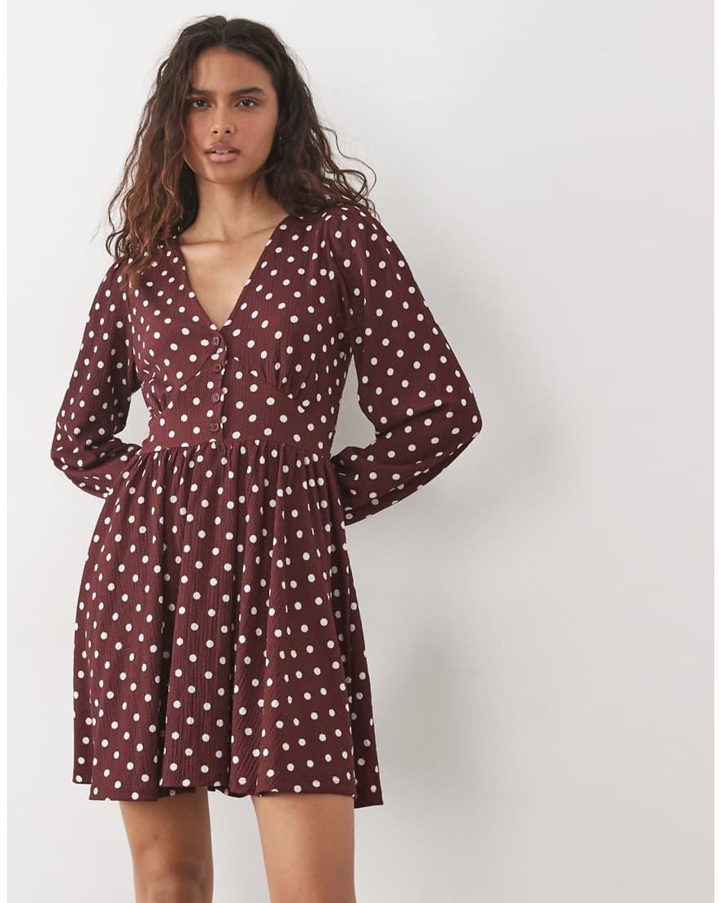 New Look Red Long Sleeve Empire Waist Detail Mini Dress