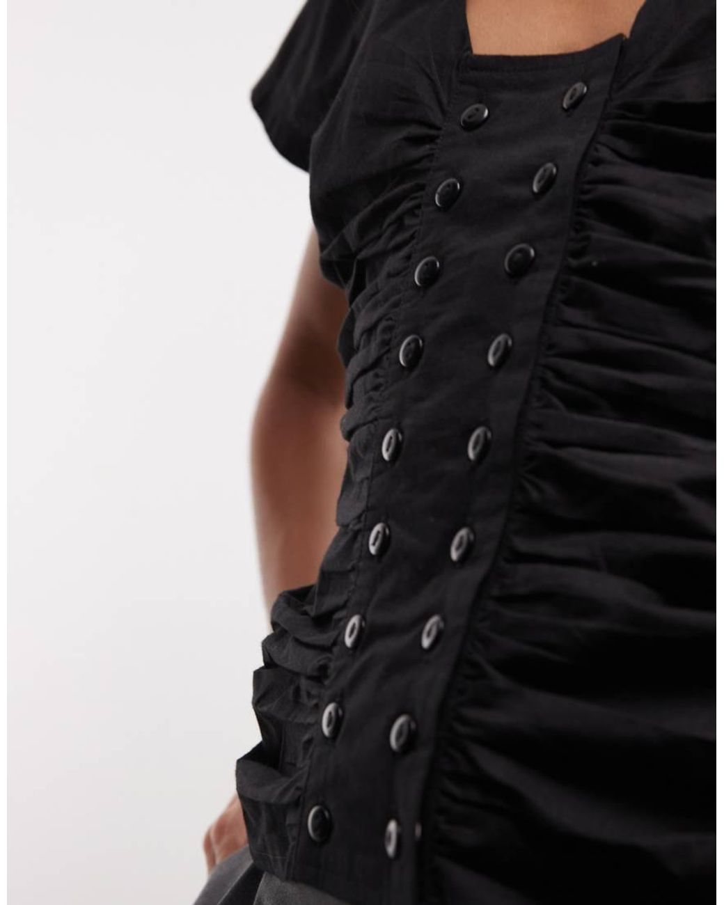 Collusion Black Keyhole Ruched Fitted Shirt
