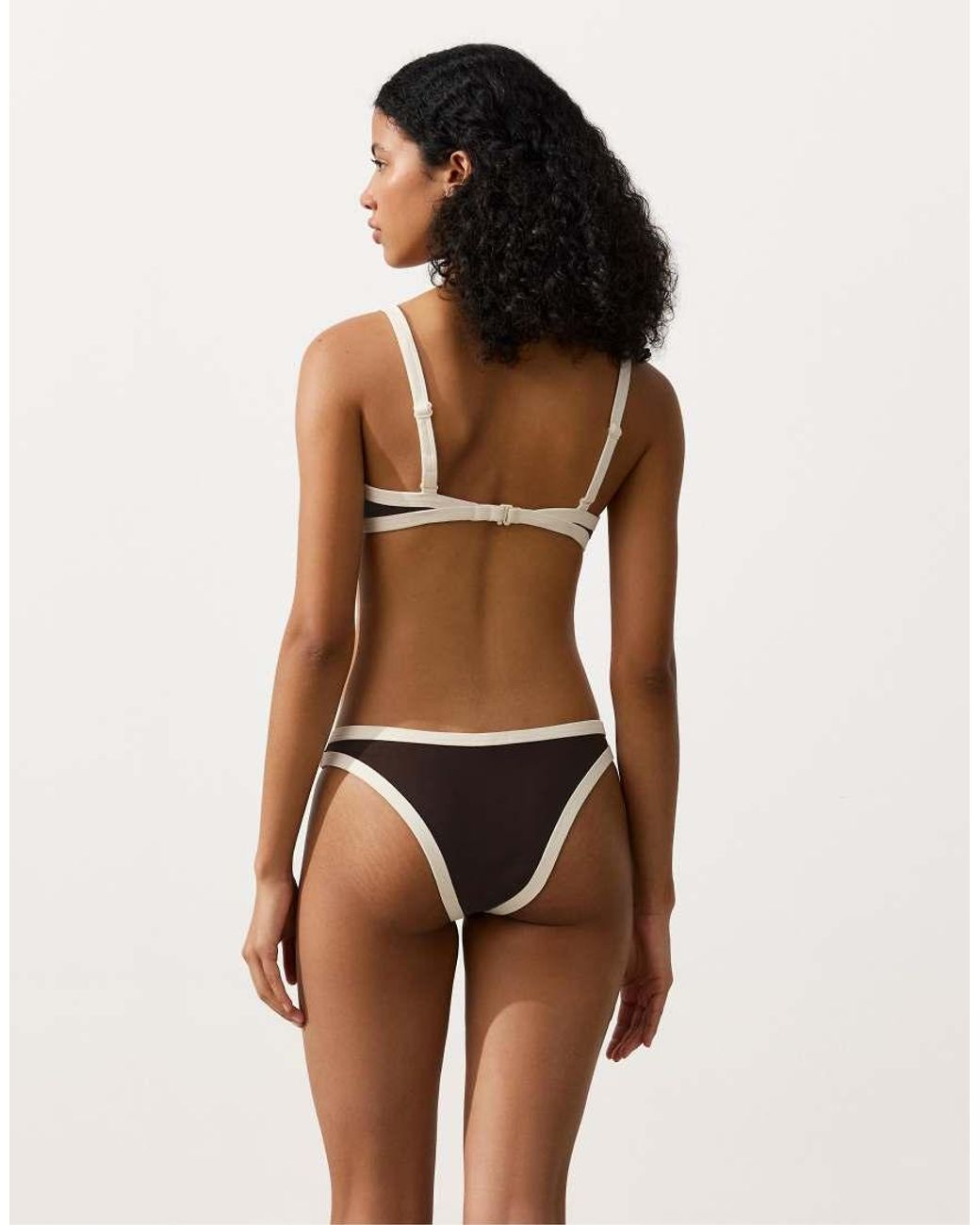 Oysho Brown Contrast Trim U-cut Medium-coverage Bikini Briefs
