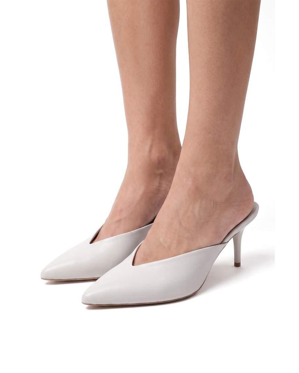 SEQWL White High Heel Slip On Mules Pointed Toe V Front Shoes