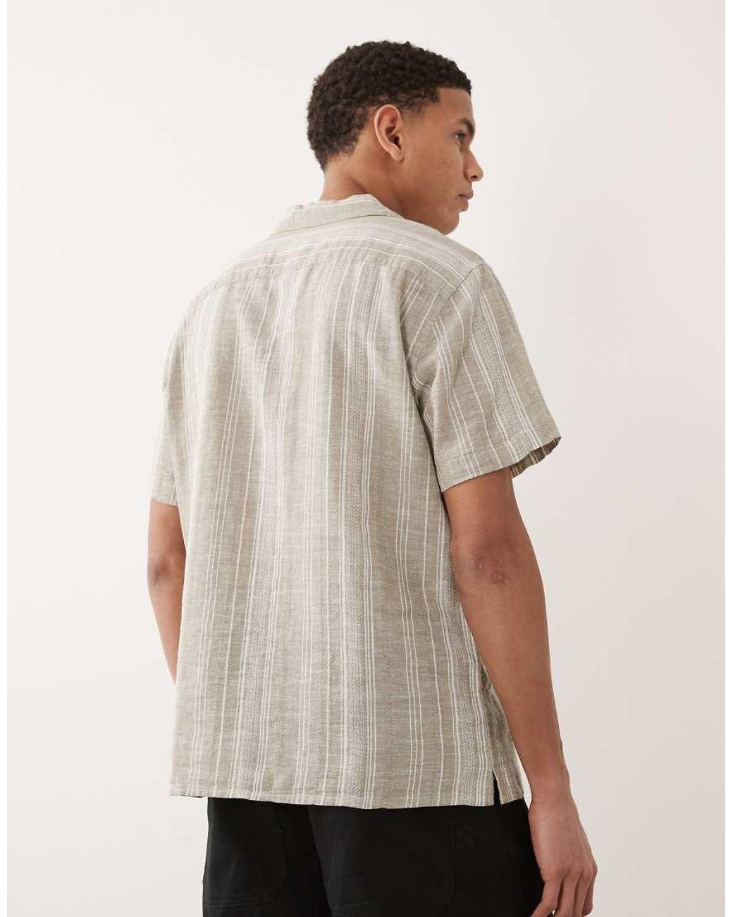 Jack & Jones Natural Premium Linen Blend Textured Stripe Shirt for men