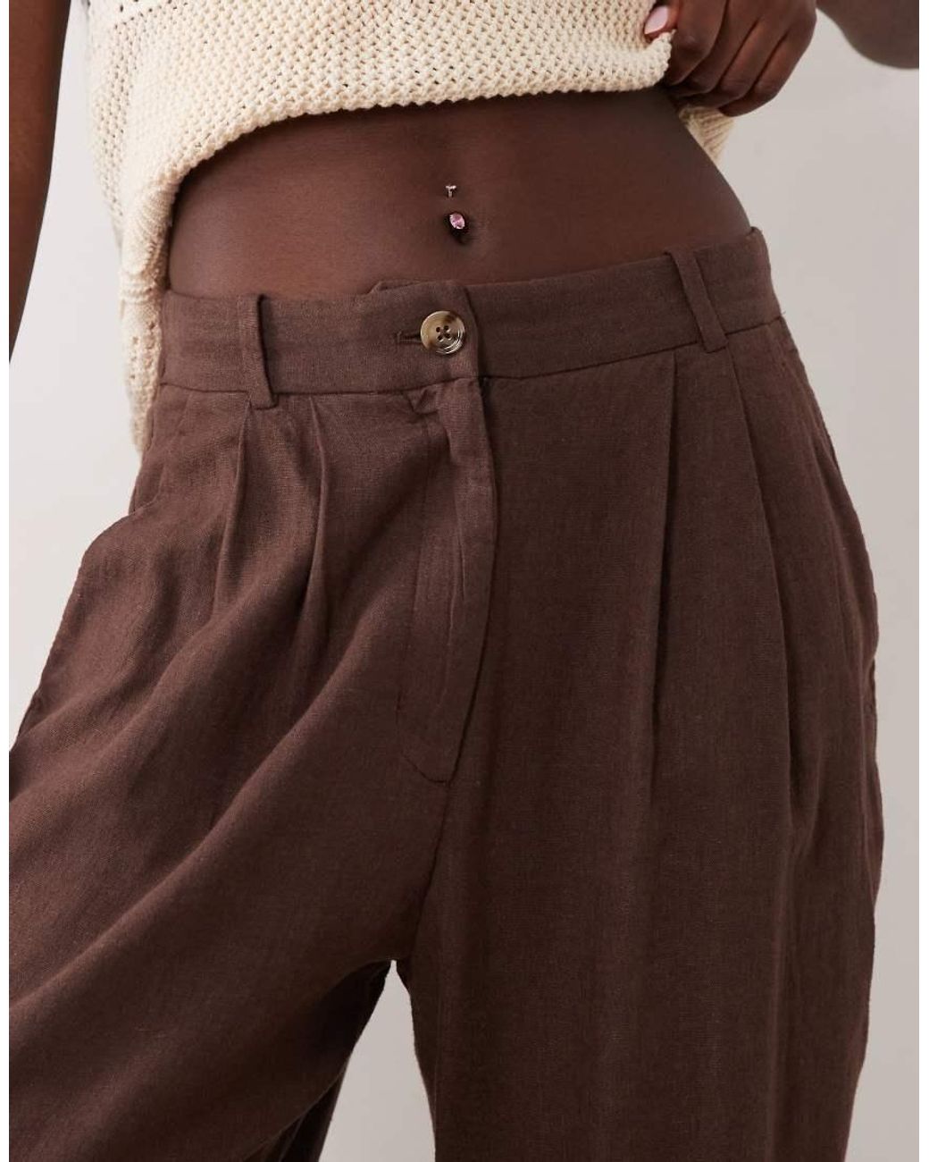 Abercrombie & Fitch Brown Wide Leg Linen Rich Trouser