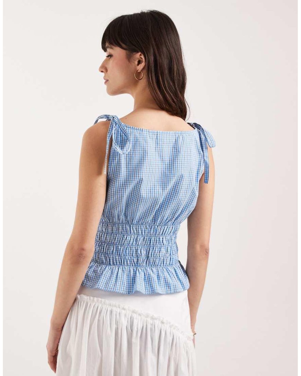 JJXX Blue Seersucker Check Top