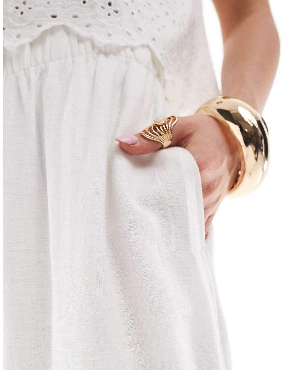 Abercrombie & Fitch White Co-ord Linen Blend Wide Leg Trouser