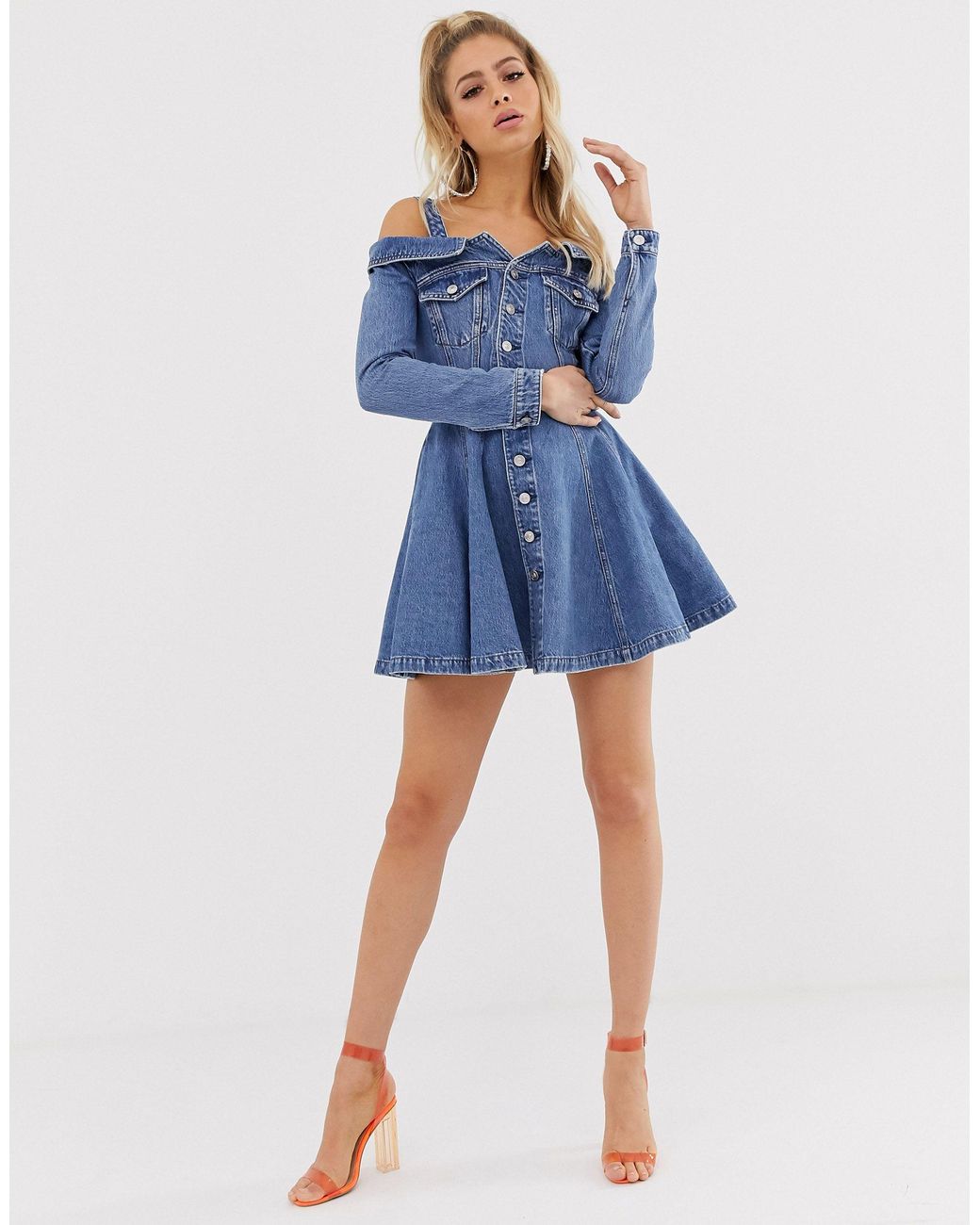 Jeanskleid schulterfrei Clearance