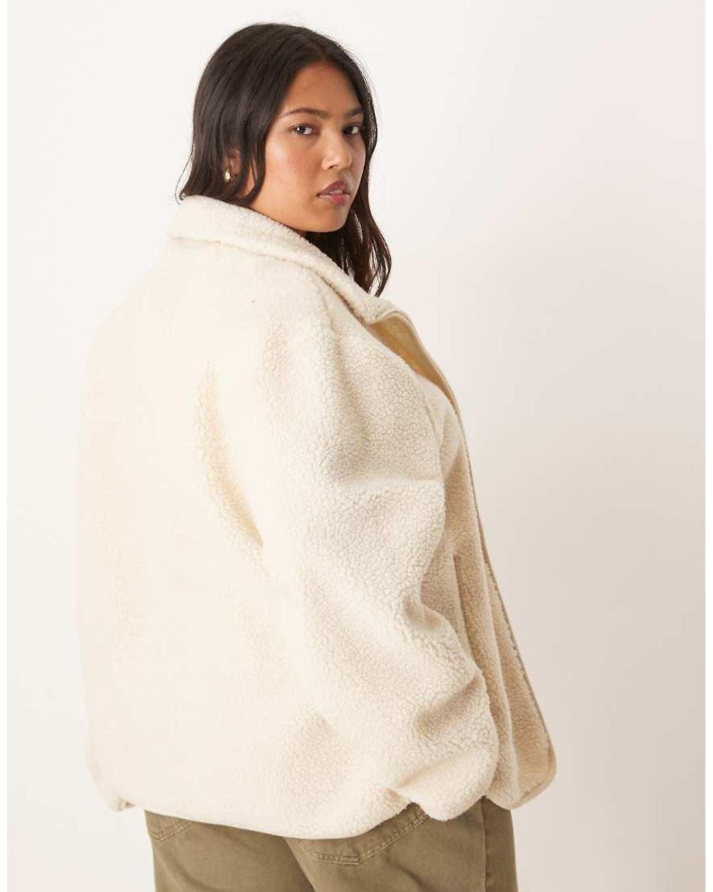 ASOS Natural Asos Design Curve Borg Zip Through Fleece