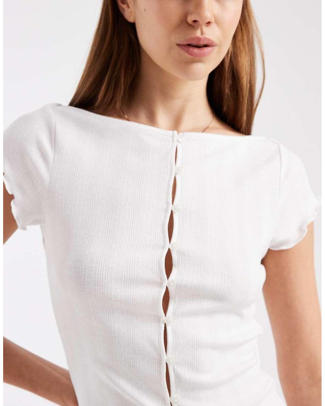 Cotton On White Sleep Pointelle Button Up T-shirt