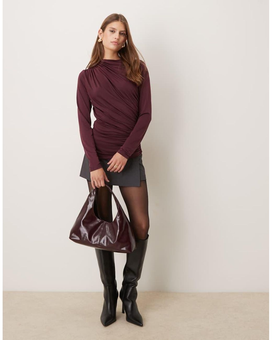 Vila Purple Long Sleeve High Neck Ruched Top
