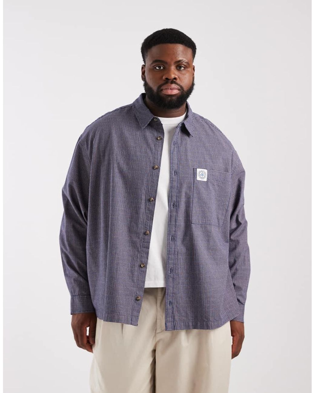 ASOS Blue Oversized Checked Shirt With Chest Badge for men