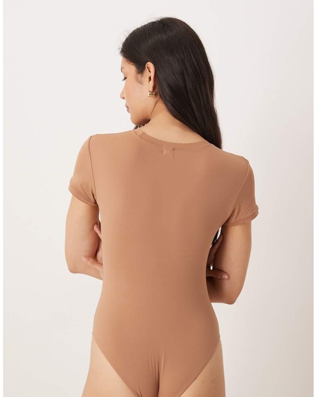 agon® Brown Short Sleeve Crew Neck Bodysuit