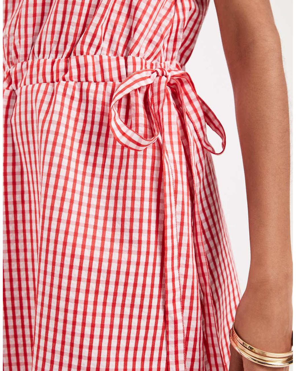 Vero Moda Pink Sleeveless Bow Tie Side Seersucker Mini Dress