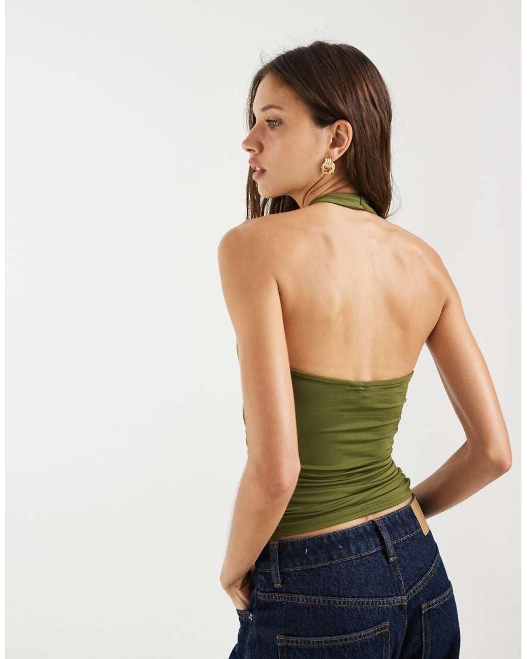 Pieces Green Slinky Halter Neck Top