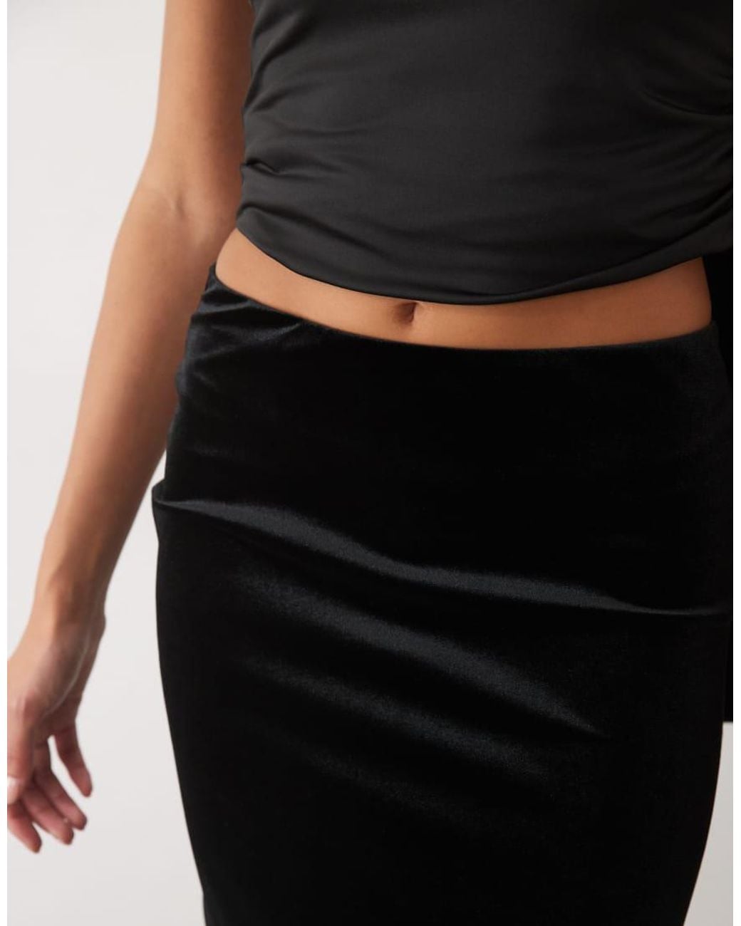ASOS Black Velvet Fringed Maxi Skirt